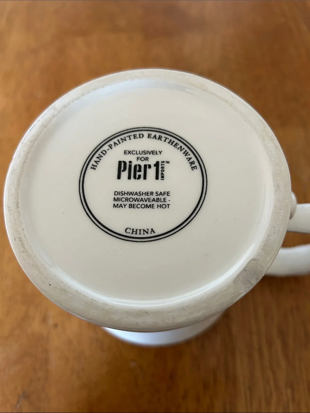 Pier 1 White Ceramic Mug with Black Logo
